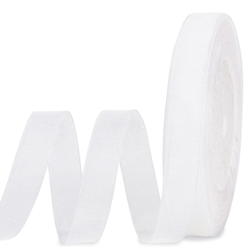 molshine 50 Yards x 5/8 Inch Shimmer Sheer Organza Ribbon,Chiffon Fabric Ribbons for Bouquets Garland,Bowknot,Wedding,Gift Wrapping,Hair,Crafts,Decoration (White, 5/8") - Image 1